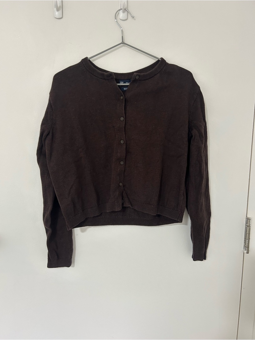 GAP Women's Dark Brown Button-Up Cropped Cardigan